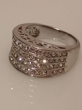 Silver Crystal Multi-Row Statement Ring - Women Jewelry